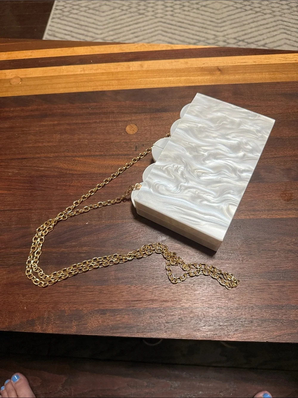 Agua Bendita Iridescent Pearl White Acrylic Clutch
